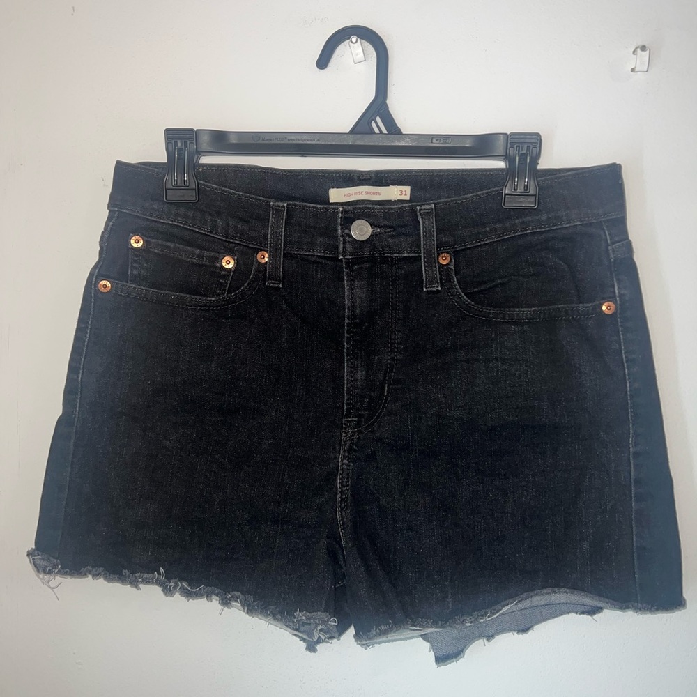 Levi’s Black Denim High Rise Raw Hem Stretch Women's Shorts